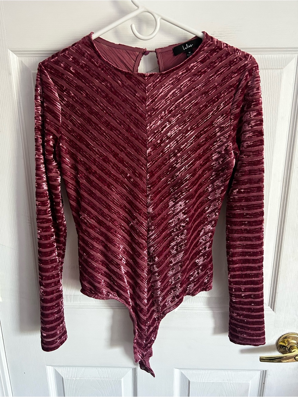 Lulus Save the Date Dusty Pink Velvet Striped Bodysuit M NWOT